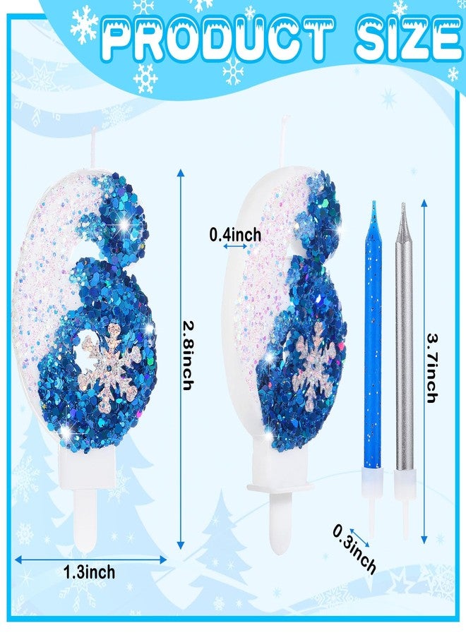 Herdear 2.8" Frozen Birthday Candles Snowflake Number Candles with 10 Pcs Long Thin Candles Blue Number 0-9 for Cake Topper Birthday Frozen Birthday Supplies(Number 6) - Image 2
